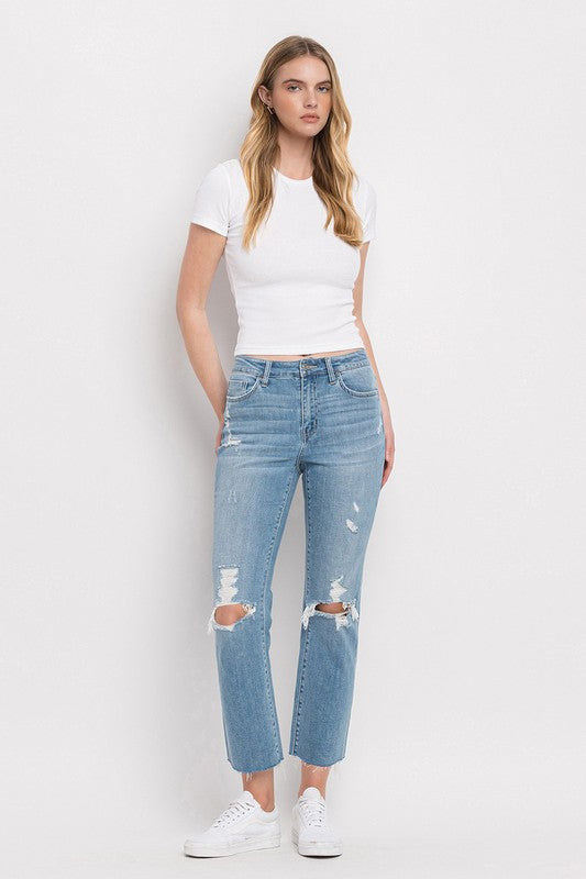 Flying monkey High Rise Distressed Cropped Straight Jeans