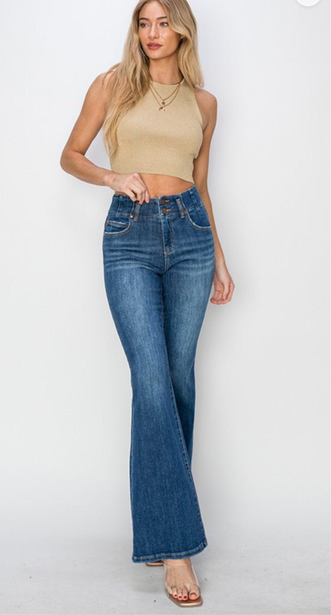 Risen High rise seam detailed flare jeans