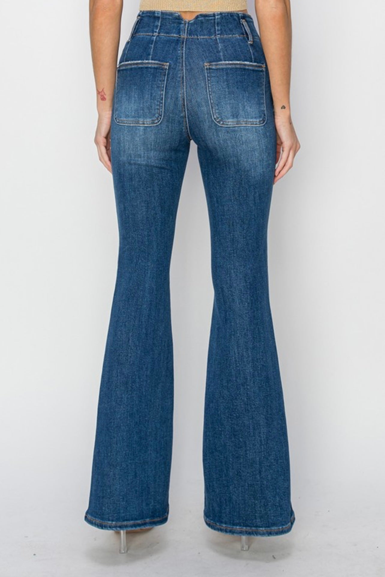 Risen High rise seam detailed flare jeans
