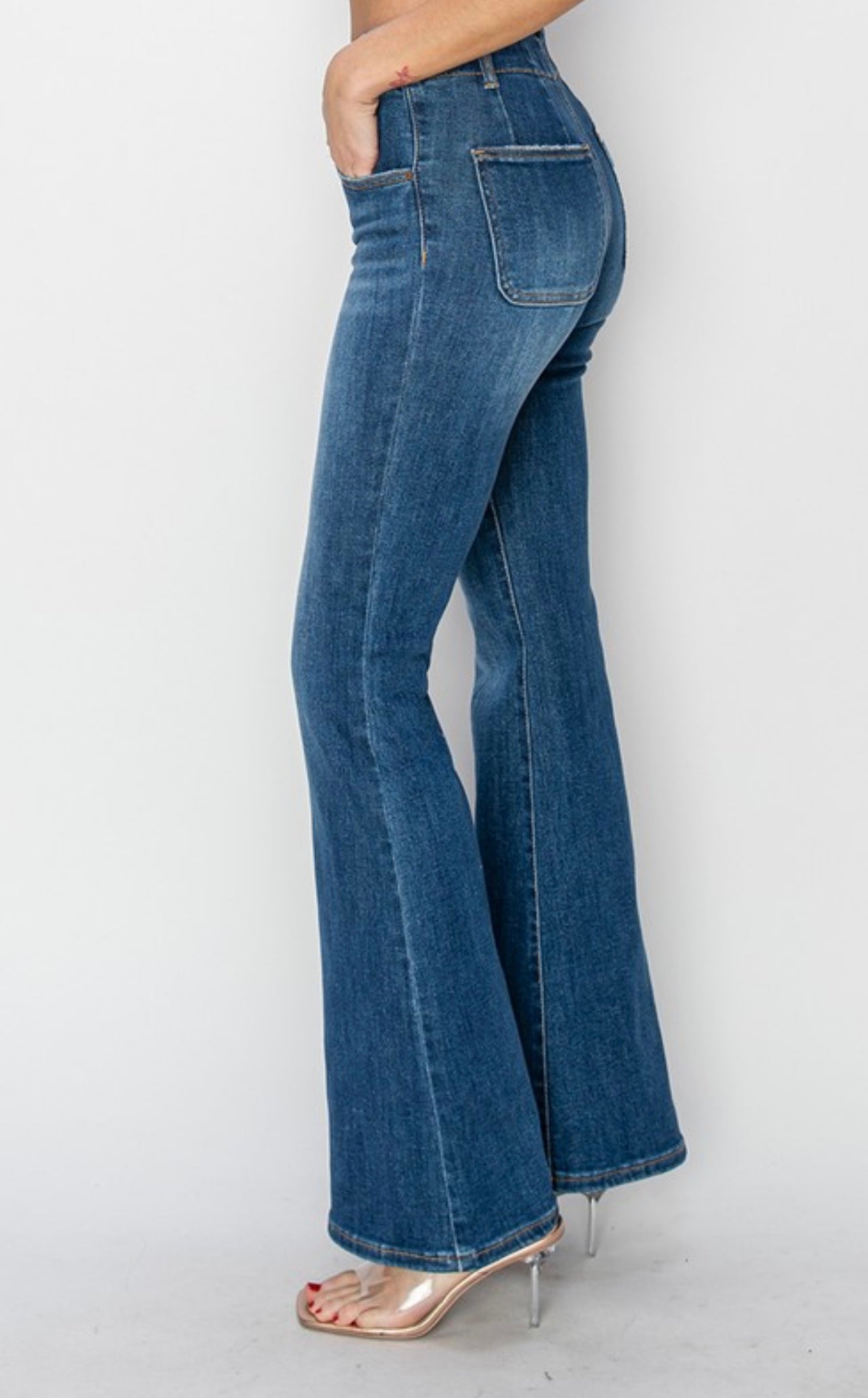Risen High rise seam detailed flare jeans
