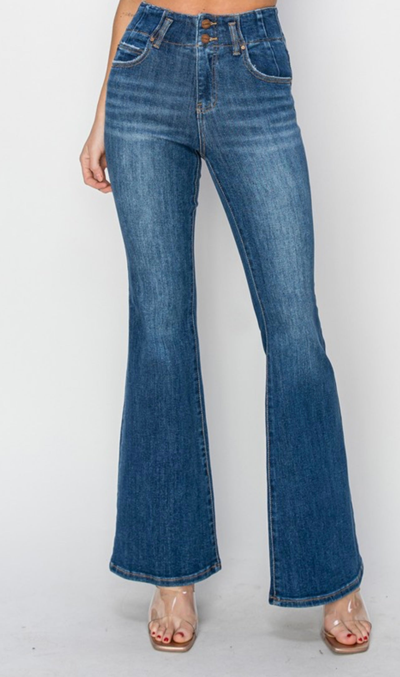 Risen High rise seam detailed flare jeans
